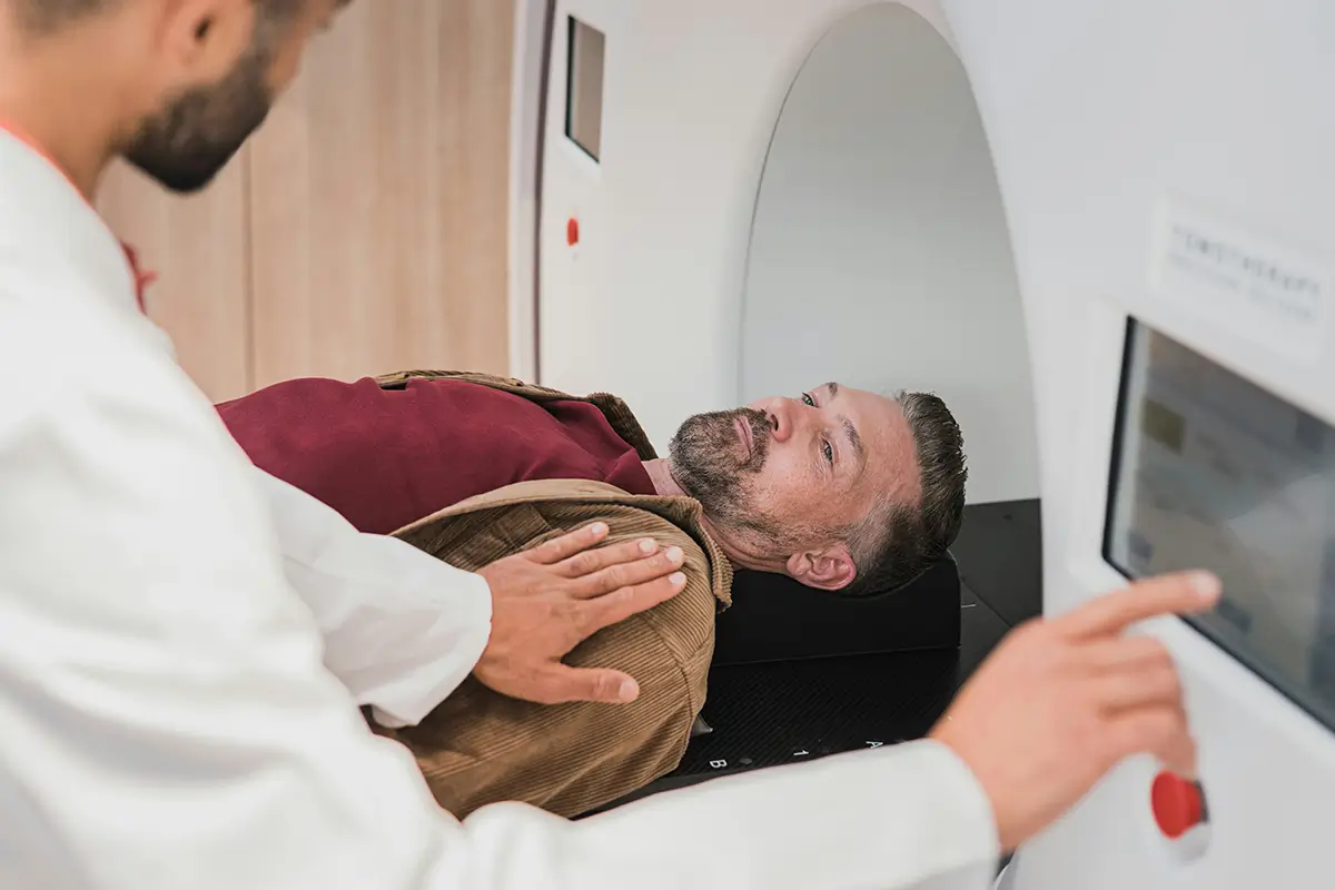 An man in an MRI machine
